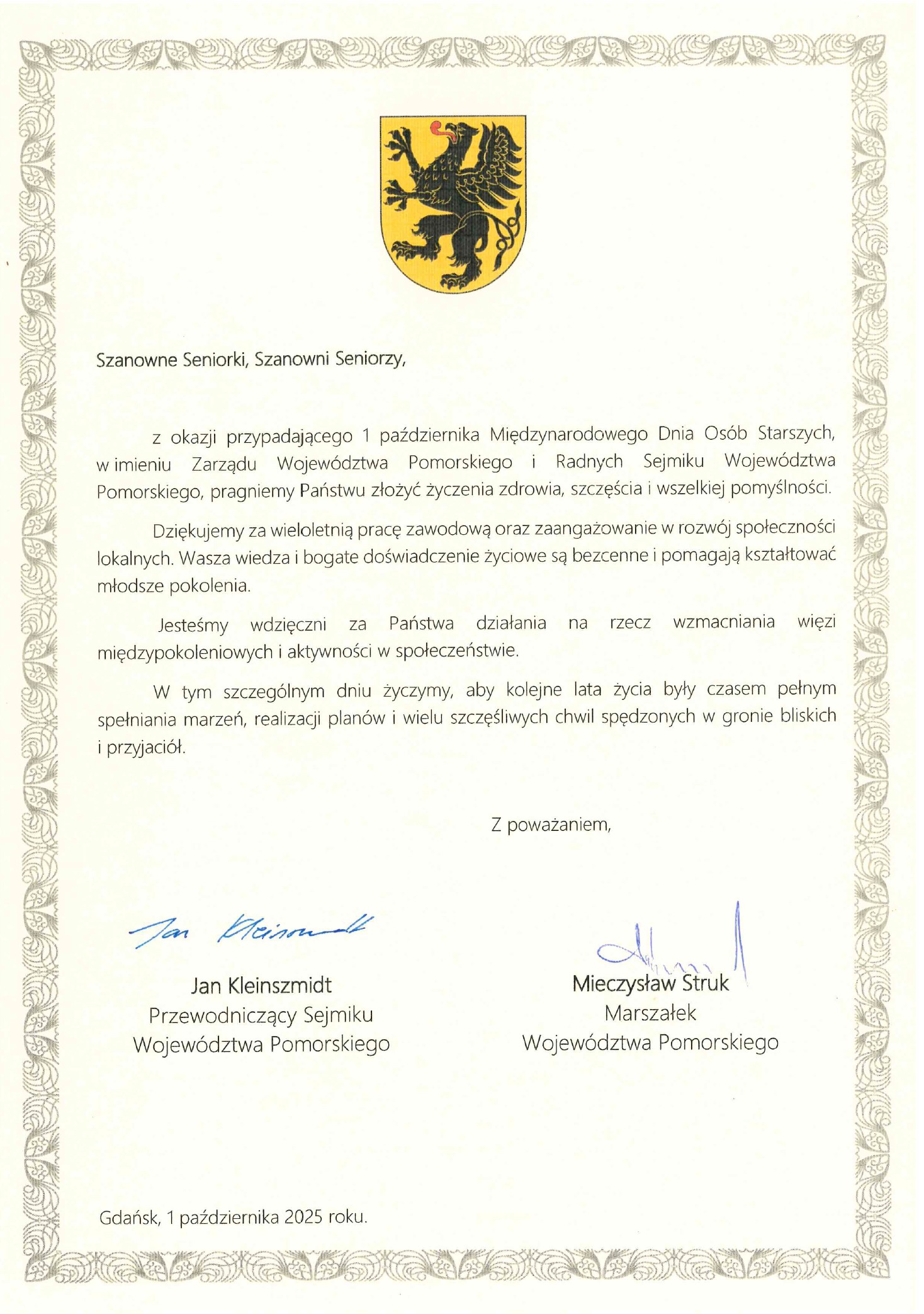 [Grafika przedstawia życzenia z okazji Międzynarodowego Dnia Osób Starszych]